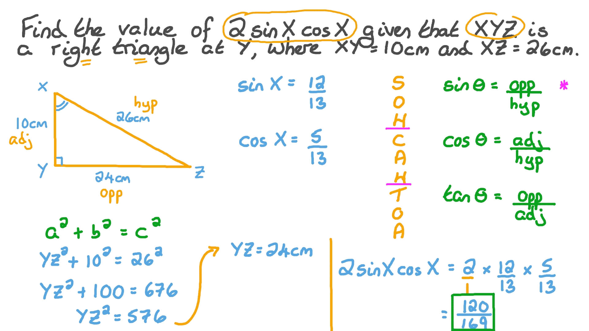 Question Video Finding The Sine And Cosine Of An Angle In A Right Triangle Given The Lengths Of Two Sides Nagwa