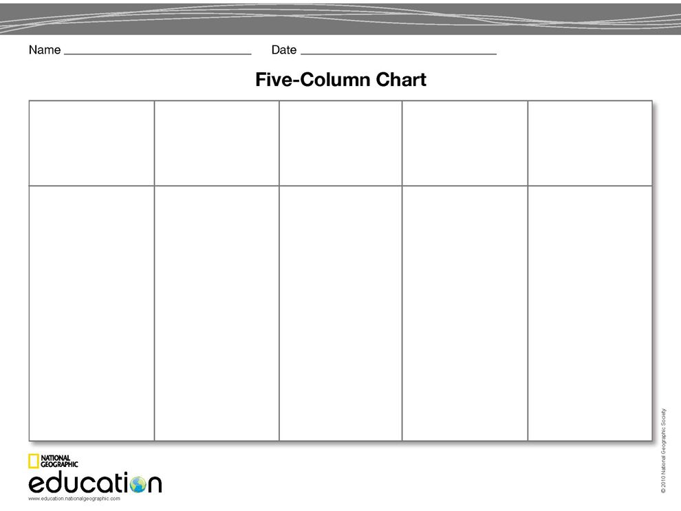 Printable 5 Column Chart Template - Printable Word Searches