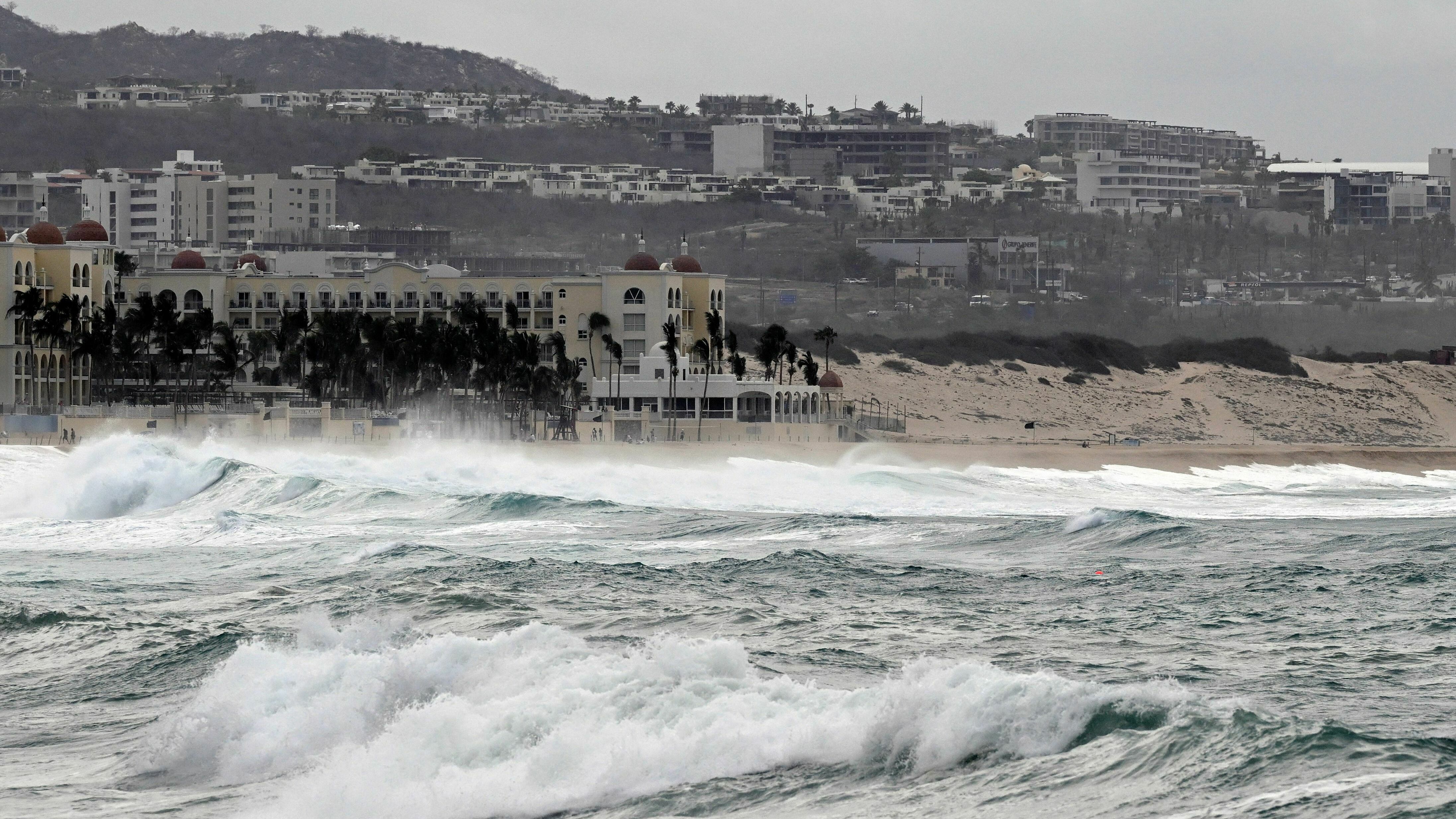 Medano Beach, at Los Cabos resort in Mexico's Baja California state, is seen before the arrival of Hurricane Hilary on Friday.