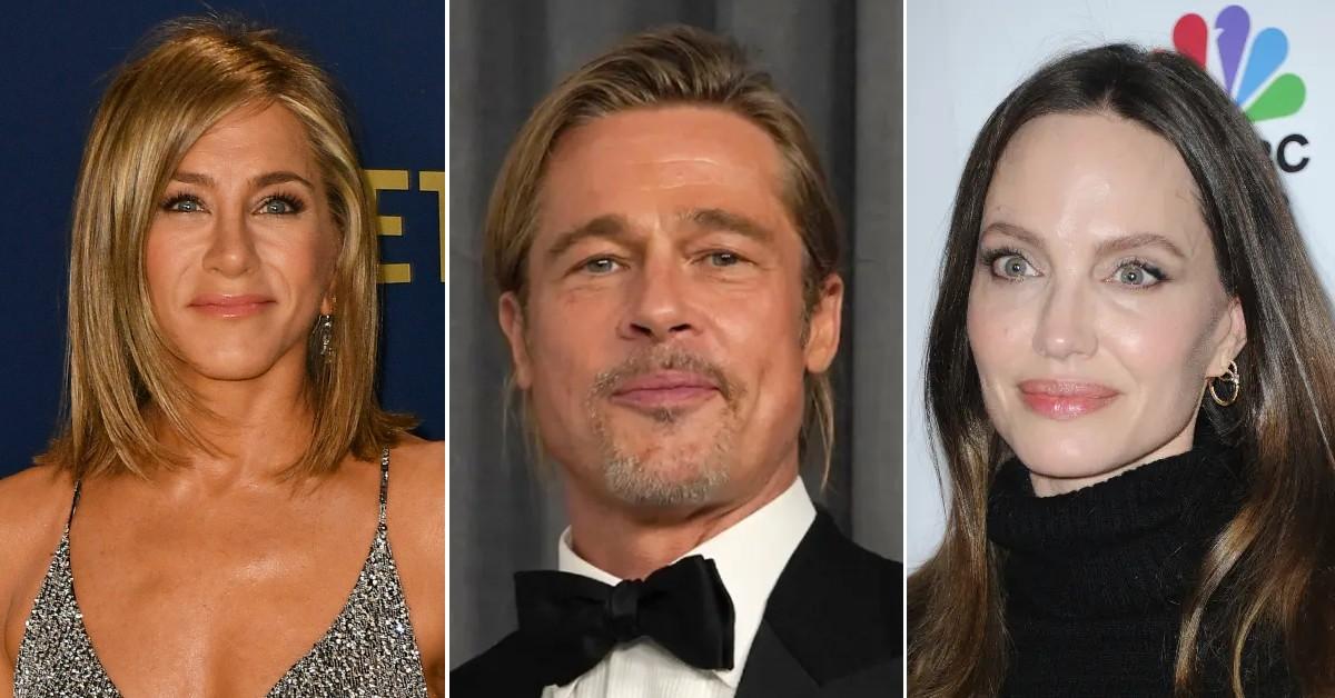 Composite photo of Jennifer Aniston, Brad Pitt and Angelina Jolie