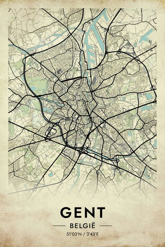 Gent Poster Vintage | Gent Map | Kaart van Gent | Stadposter | 51x71cm ...