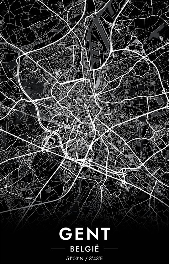 Gent Poster Zwart | Gent Map | Kaart van Gent | Stadposter | 51x71cm ...