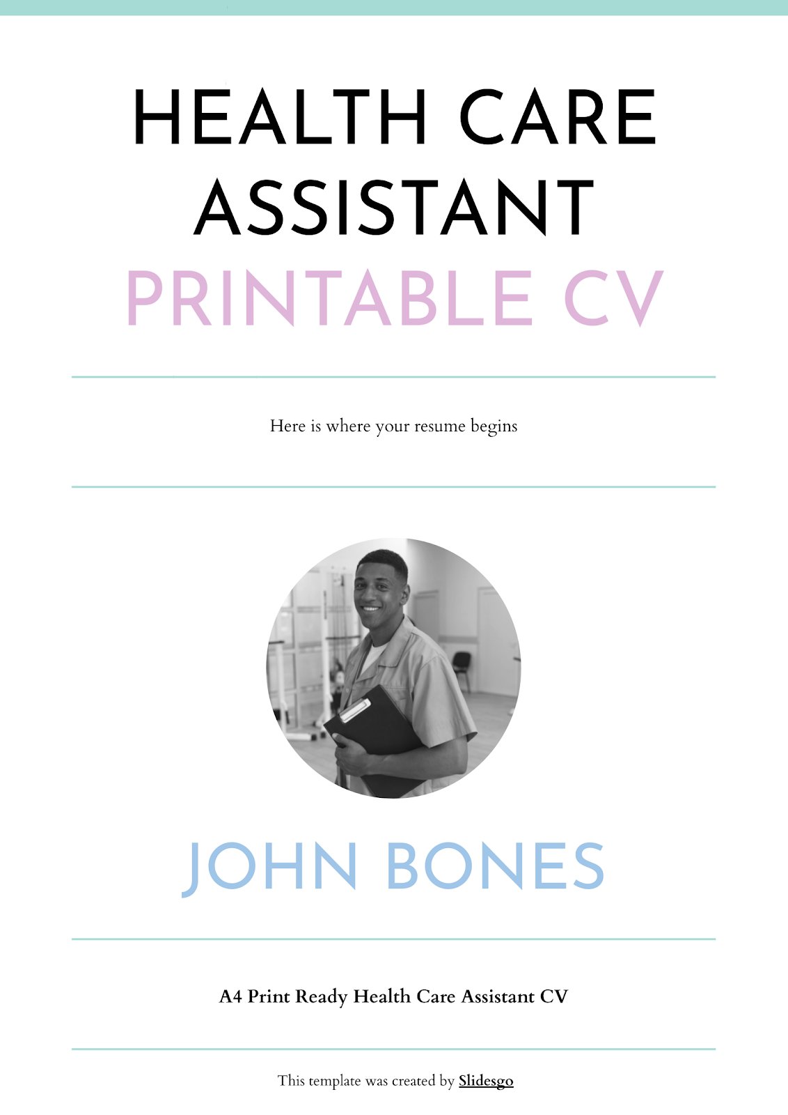 Printable Health Care Assistant CV presentation template 