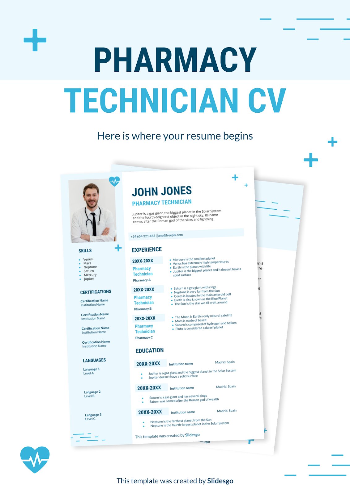 Pharmacy Technician CV presentation template 