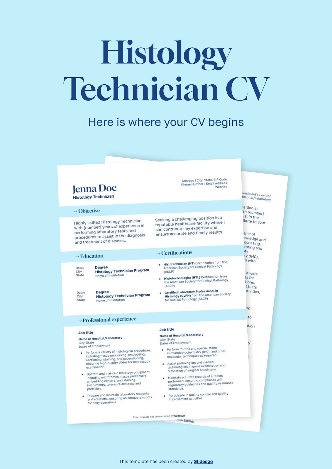 Histology Technician CV presentation template 