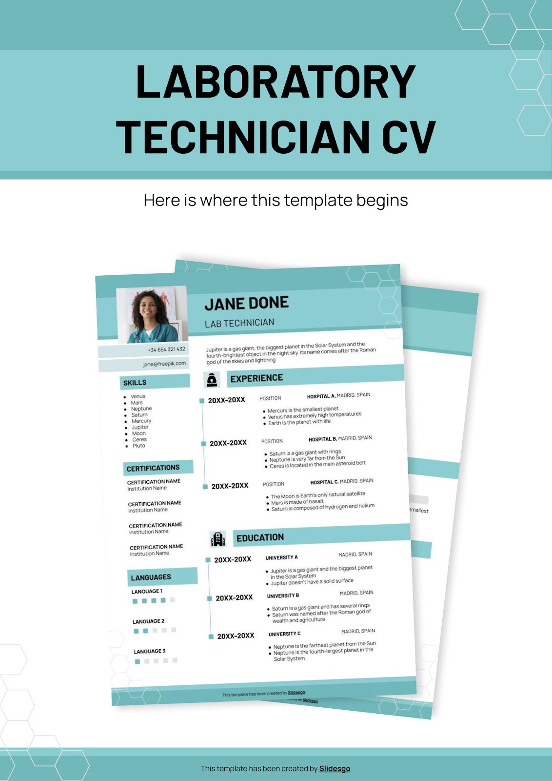 Laboratory Technician CV presentation template 