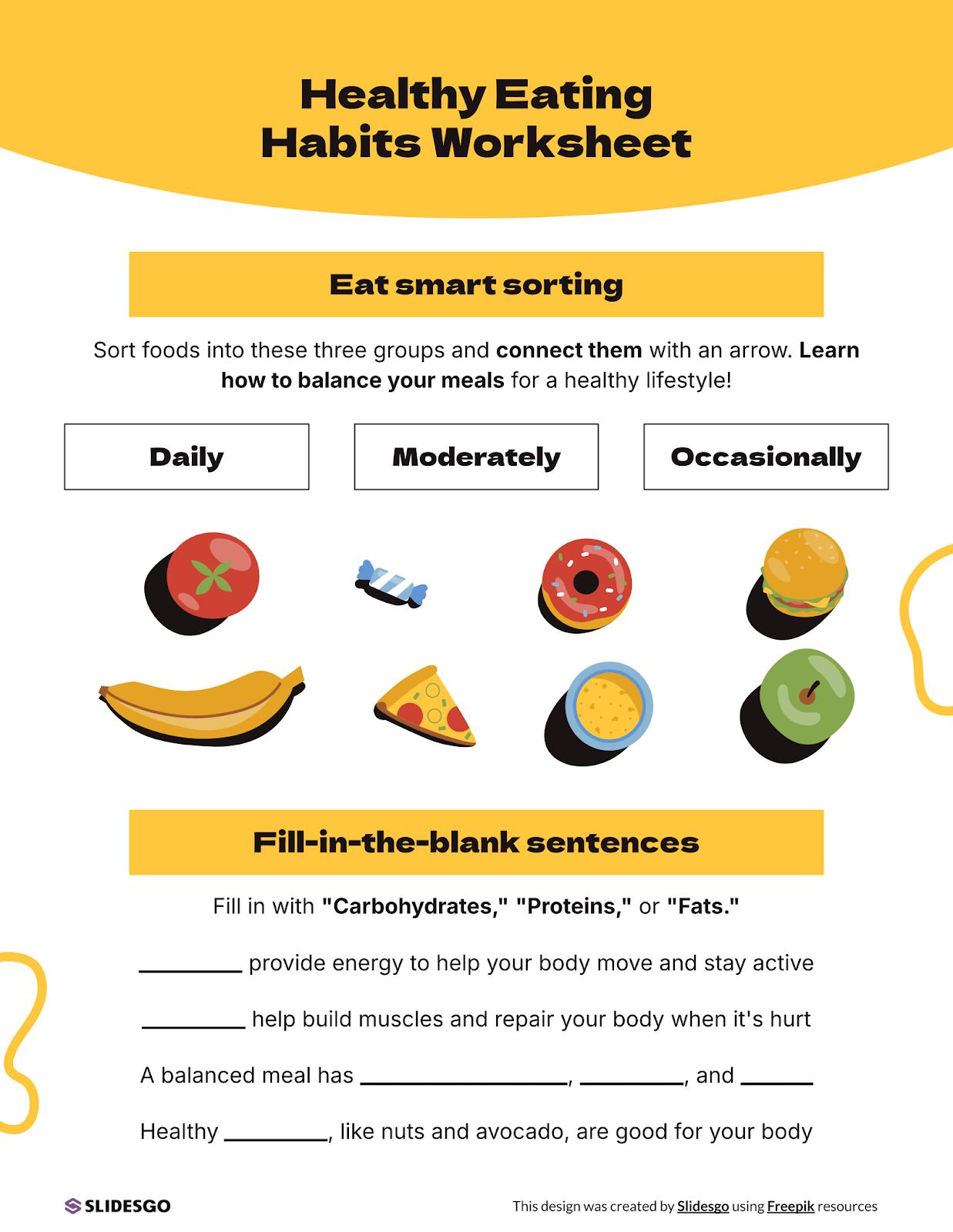 Healthy Eating Habits Worksheet presentation template 