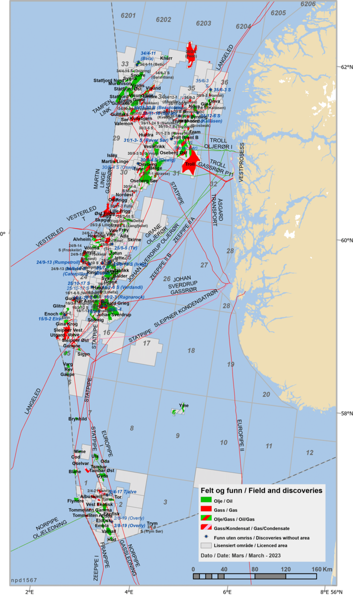 Felt og funn på norsk side av Nordsjøen