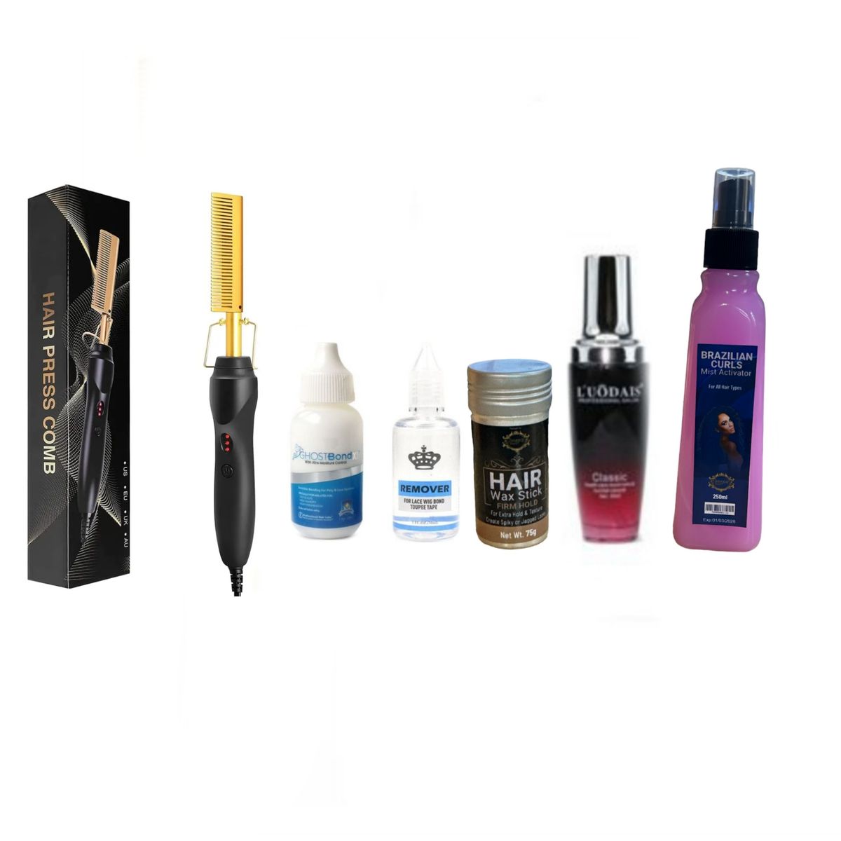 Brazilian Wis Needs- Hot Comb+ Wax Stick+ Glue+ Remover +Serum + Curl ...