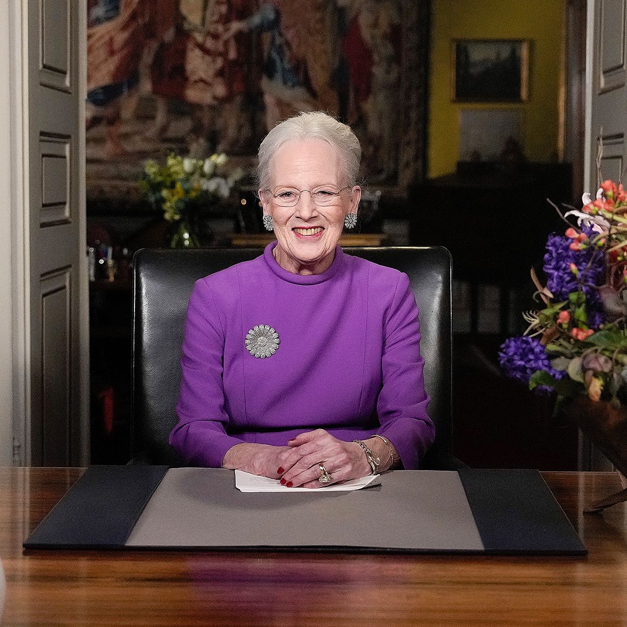 A royal tribute: Queen Margrethe pays a sartorial homage to her abdication as the Danish royals mark one year since King Frederik's accession