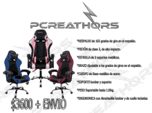 an advertisement for a pcreathers gaming chair that costs $ 3600