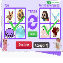 a screenshot of a game called girlygamerem10 with a purple background