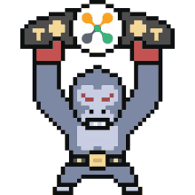 a pixel art illustration of a gorilla lifting weights with the letter t on them