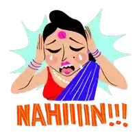 a cartoon of a woman covering her head with her hands and the word nahiiiin written in orange