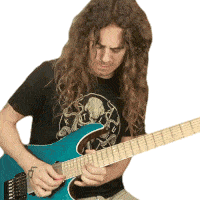 a man with long hair is playing a guitar