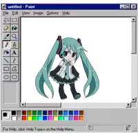 hatsune miku is being drawn on a computer screen in paint