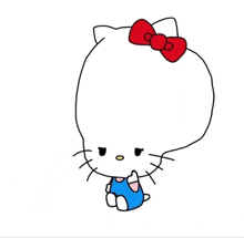 a drawing of hello kitty with a big head and a red bow .