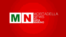 a red background with the words mortadella news with luca marino