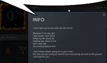 a screenshot of a game that says info on the top