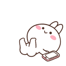 a cartoon of a bunny holding a cell phone with an exclamation point above it