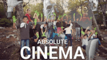 a poster for absolute cinema shows a group of children holding up their hands