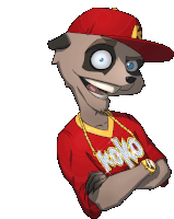 a cartoon meerkat wearing a red shirt that says koko on it