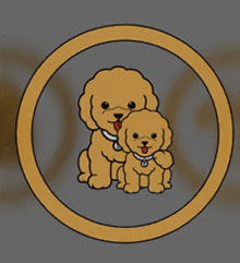 a cartoon drawing of two dogs in a circle on a gray background