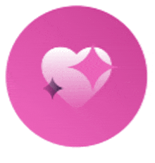 a pink circle with a white heart and a star in it .