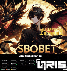 a poster for sbobet shows a dragon and a man