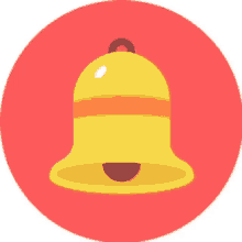 a yellow bell is in a red circle on a white background