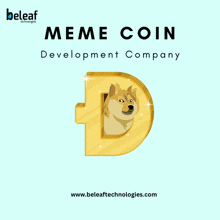 a meme coin development company advertisement with a doge on it