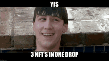 a man in a pool with the words yes 3 nfts in one drop