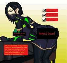 a cartoon of a girl with the words inject load on it