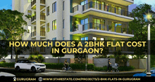 a building with the words how much does a 2bhk flat cost in gurgaon on it