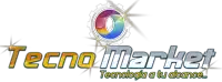 a logo for tecno market with a colorful circle in the center