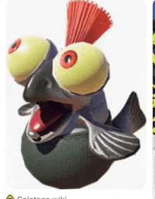 a cartoon bird with big eyes and a mohawk on its head is sitting on a ball .