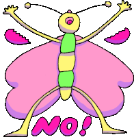 a cartoon of a butterfly with the word no written on it