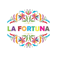 a colorful logo for la fortuna with flowers and leaves around it