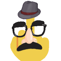 a cartoon drawing of a man wearing a hat glasses and a fake nose