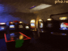 a blurry painting of an arcade with the word photo written on the bottom