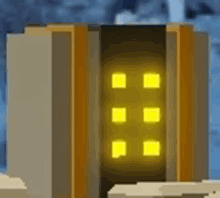 a pixel art drawing of a building with a light coming out of the windows .