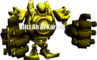 a golden robot with the words blitz ah al karank written on it