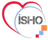 a logo for ish-o with a red heart in the middle