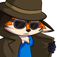 a cartoon fox wearing a hat and sunglasses with a blue shirt