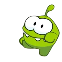 a green cartoon character with big eyes and sharp teeth