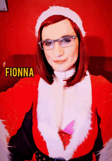 a woman in a santa costume with the name fionna written on the bottom