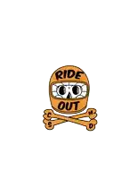 a skull with a helmet on it that says ride out