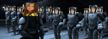 a group of soldiers are standing in a row with their faces on them