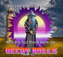 a poster of a wizard with the words " you cast testicular torsion "