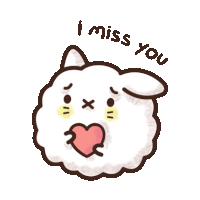 a cartoon of a sheep with a heart in its mouth and the words " i miss you " above it